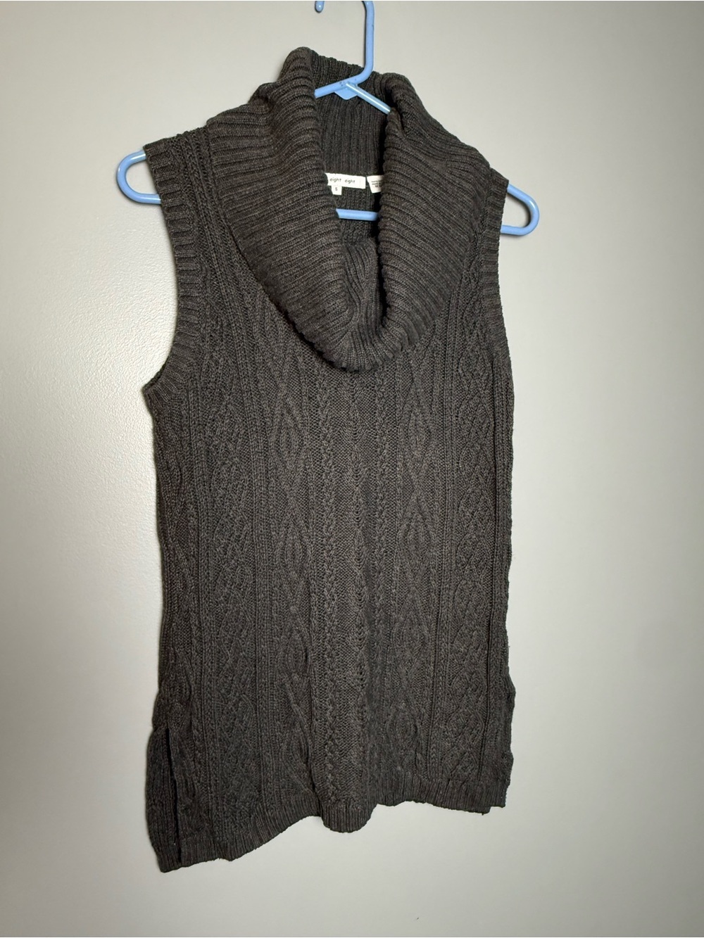 Eight Eight Eight Cowl Neck Cable Knit Sweater Vest Charcoal Gray Womens Sz S